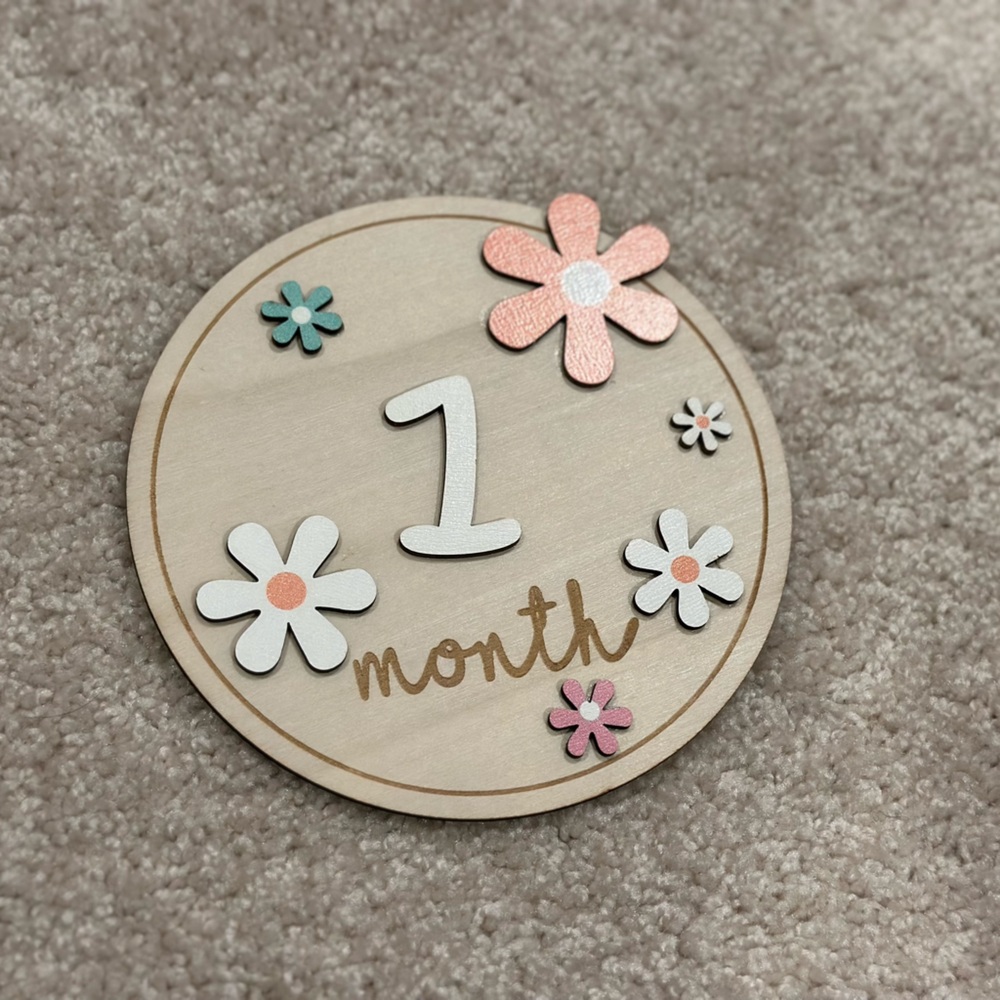 Baby Monthly Floral Wooden Milestone Disc with number set